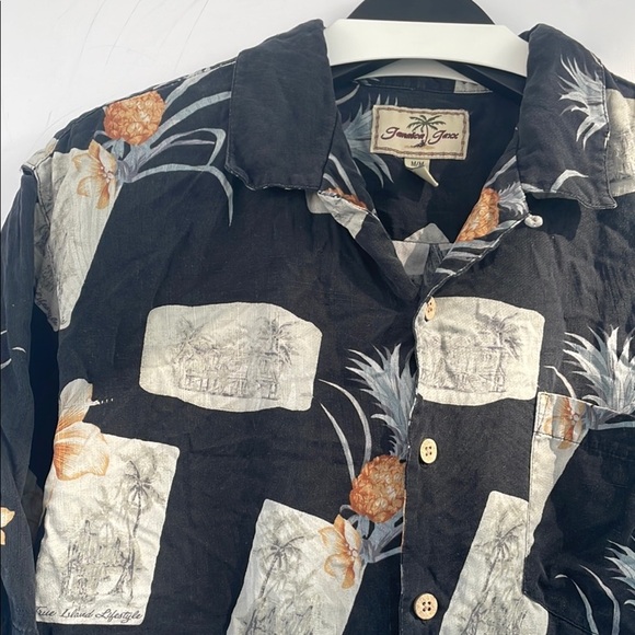 Jamaica Jaxx Casual Black and Cream Tropical Button Down Shirt Medium - Picture 4 of 15